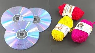 Best out of waste cd disc | Recycling cd disc craft with Color woolen | Waste cd disc reuse idea