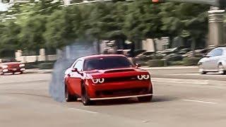 Challenger DEMON Gets SIDEWAYS Leaving Cars and Coffee! - Houston Cars and Coffee September 2018