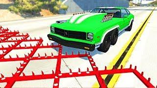 Massive Spike Strip Pileup Crashes #7 - BeamNG Drive Cars