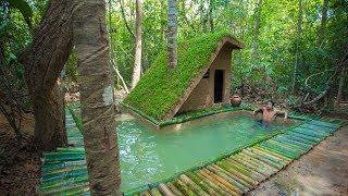 Build The Most Beautiful Bamboo Swimming Pool Around Luxury Villa house by ancient skills