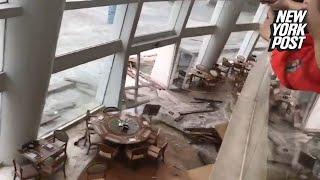 Biblical flood fills luxury hotel lobby